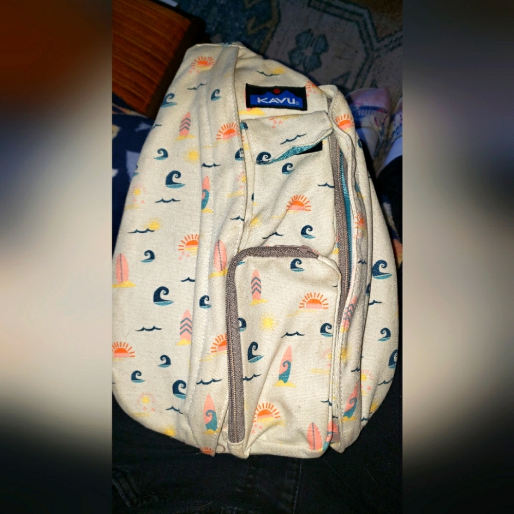 KAVU Cream Sling Mini Rope Bag with Nautical Print